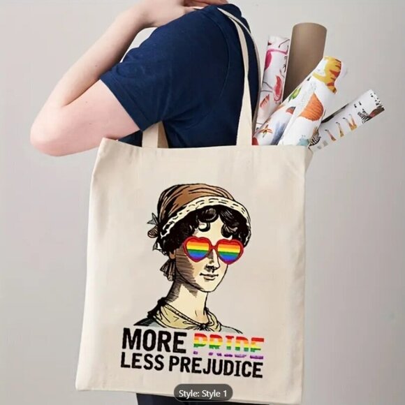 More Pride Less Prejudice Canvas Tote Bag Pride Reusable - Picture 1 of 4